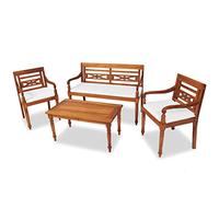 Batavia Ensemble de meubles de jardin en teck massif, 1 banc, 2 chaises, 1 table basse, 3 coussins de siège, ensemble salon de terrasse