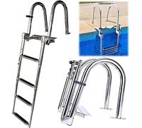 Bateau Échelle Pooller Tête en Acier Inoxydable Piscine Télescopique Leader 4 Marches Chef De Bateau Pliable, Couverture Flottable avec Poignées Et Pédale Large pour Plaisance Marin