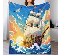 bateau océan Plaid, Microfibre Polaire pour Canapé et Lit | 50x60inch Douce et légère, lavable en machine, respirante, bateau océan, idéal pour offrir
