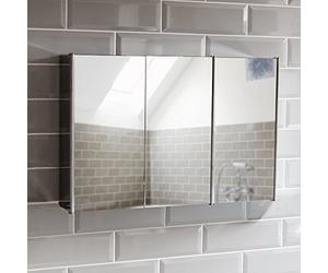 Bath Vida Armoire de Salle de Bain 3 Portes en Acier Inoxydable avec mécanisme magnétique Argenté
