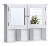 Bath Vida Priano Armoire Murale de Salle de Bain à Deux Portes - Armoire Blanche avec Miroirs et Étagères Ouvertes, Rangement Mural Gain de Place - H 50 x L 60 x P 14 cm
