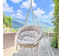Bathonly Fauteuil Suspendu, Capacité 150 kg, Chaise Coton avec Coussin, Chaise Pivotante en Macramé, Faite à la Main avec Kits de Matériel de Suspension, Bohème, Jardin, Intérieur, Extérieur, Beige