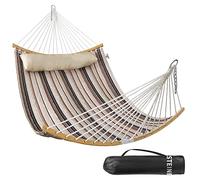 Bathonly Hamac Double, Hamac 2 Personnes en Tissu Matelassé De 335 cm pour l'Extérieur avec Oreiller, Barre d'écartement Incurvée Pliable, Chaînes, Sac de Transport, Capacité de 204 Kg, Aqua Vert