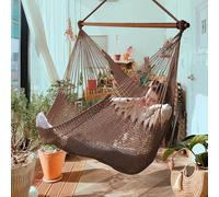 Bathonly Siège Suspendu Chaise Un Caraïbe avec Barre en Métal Amovible, Grande Hamac Chaise Pivotante, Chaise Suspendue en Corde XL pour Extérieur Et Intérieur, Capacité de 150 Kg, Marron