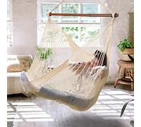 Bathonly Siège Suspendu Chaise Un Caraïbe avec Barre en Métal Amovible, Grande Hamac Chaise Pivotante, Chaise Suspendue en Corde XL pour Extérieur Et Intérieur, Capacité de 150 Kg, Beige