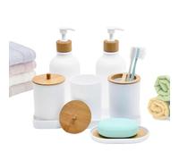 Bathroom Accessories Set , 2 Pieces Conditioner Bottle with 2 Cotton Swab | Soap Box with Toothbrush Cup and Tray for Bathroom Kitchen Countertop Shelf Vanity Dorm