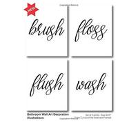 Bathroom Wall Art Illustrations: Set Of 5 Washroom Decor Art 8x10"- Flush, Floss, Brush, Wash - To Be Cut Out Of The Book And Framed