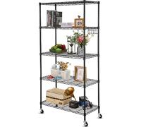 BATHWA Étagère métallique chromée Robuste avec roulettes, étagère réglable à 5 Niveaux, Chariot Mobile Multifonction dans l'industrie - Idéal pour Bureau, Cuisine, Placard, buanderie, et Plus Encore,