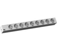 Bachmann Multiprise 19'' 333.418 9 prises 1U câble 2,0 m gris clair RAL 7035 France et Belgique