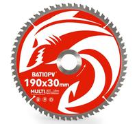 BATIOPV Lame de scie circulaire 190 x 30 mm - Idéale pour le métal (acier doux, fer, aluminium, tubes), le bois et le plastique - 60 dents - Disque compatible Bosch, Makita - Multi-matériaux