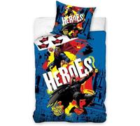 BATMAN v SUPERMAN PARURE LINGE LIT HOUSSE DE COUETTE 140x200 + TAIE D'OREILLER 70x80 100% COTON SUPER HÉROS