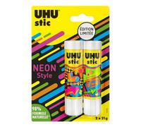 UHU Bâtons de colle Stic - Sans solvants - Édition limitée Néon - Blanche - Lot 2 x 21 g