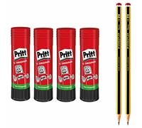 Bâton de colle Pritt, colle sûre et adaptée aux enfants pour l'art et le bricolage, colle forte pour l'école et le bureau, set économique avec 4x 22 g de crayon Pritt et 2x crayons HB