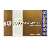 Bâtonnets d'encens à la Sandalwood Vijayshree Golden Nag 180 g (70-90 bâtonnets) - 12 Paquets de 15 g - Aromathérapie - Méditation - Yoga - Emballage écologique