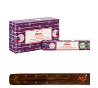Bâtonnets d'encens Satya Nag Champa Reiki originaux | avec porte-bâtonnets d'encens M&J | Boîte complète | pour aromathérapie, spa, yoga, mariages, méditation, guérison, positivité et relaxation
