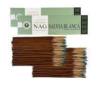Bâtonnets d'encens Vijayshree Golden Nag Sauge Blanche - 200 g - 10 Paquets de 20 g (140-180 bâtonnets) - Aromathérapie - Méditation - Yoga - Emballage écologique