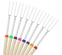 Bâtons à guimauve BBQ 8 pièces télescopiques rotatifs 81cm avec sac | Acier inoxydable, s'étendent à 81cm, fourche rotative anti-tour, pointes arrondies pour enfants