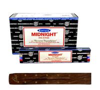 Bâtons d'encens Original Satya Nag Champa Midnight | avec support pour bâtonnets d'encens M&J | Boîte complète | pour aromathérapie, spa, yoga, mariages, méditation, guérison, positivité et relaxation