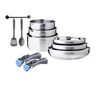 Arthur Martin Batterie de cuisine AM9841 10 pièces inox – 3 poêles, 3 casseroles, induction