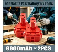 Batterie 12V PA12 - Pack de 2 batteries Ni-MH pour outils - 9,8 Ah (9800 mAh) - Batterie de remplacement pour PA12 1200, 1220, 1201, 1222, 1233SA, B1235, 192681-5