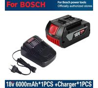 Batterie 18V 6,0Ah et chargeur pour Bosch - Kit de remplacement de batterie - Lithium-ion 6000mAh - Pour outils électriques 18V - 1 batterie + 1 chargeur - Compatible avec GBA GSR GSB BAT618 BAT609 BA