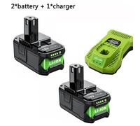 Batterie 18V pour Ryobi One+ - Coffret de batteries de rechange avec chargeur - Lithium-ion, 2 batteries de 6,0 Ah (6000 mAh) - compatible avec les modèles P108, P109, P102, P103, P104 - rechargeable,