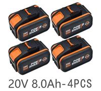 Batterie 20 V 8,0 Ah - Lot de 4 batteries de rechange Li-Ion - Rechargeables - Haute capacité - Pour outils électriques et outils de jardinage sans fil