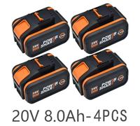 Batterie 20 V - WA3553 Li-Ion - 8,0 Ah / 8 000 mAh - Batterie de rechange pour outils électriques - Lot de 4 - Sans chargeur