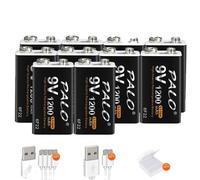 Batterie 9V rechargeable, capacité 1200mAh, charge USB, 9V, 10 pièces batterie 9V