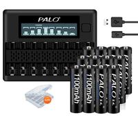 Batterie AAA rechargeable, capacité de 1100 mAh, chargeur intelligent inclus, lot de 12 batteries et 1 chargeur