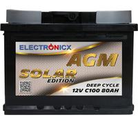Batterie AGM Electronicx Solar Edition 80 Ah - 12 V pour installations photovoltaïques, camping et abri de jardin ▶ Batterie haut de gamme 12 V sans entretien Livraison en Allemagne
