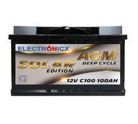 Batterie AGM Solaire Electronicx 12V 100Ah /100 ah Batterie à décharge Profonde sans Entretien, étanche, borne Positive à Droite - Batterie photovoltaïque 278×175×190mm,Stockage énergie Loisirs