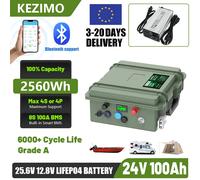 Batterie au Lithium LiFePO4 24V 12V 100ah, 2560wh, 140ah, 200ah, qualité A, Bluetooth, BMS, 6000 + Cycles, IP56, USB, Charge QC, Stock ue 24V 100Ah 2560Wh