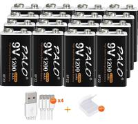 batterie au lithium rechargeable 9V, capacité 1200mAh, charge USB, 16 pièces de batterie