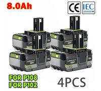 Batterie au lithium Ryobi 18V 8,0AH, faible autodécharge, adaptée à tous les outils 18V P104 P107 P108 RB18L50 RB18L20 8000mah-2pcs