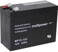 Batterie au plomb 12 V 10 Ah multipower PB-12-10-6,35 plomb (AGM) (l x H x P) 151 x 118.5 x 65 mm cosses plates 6,35 mm résistant aux cycles de charge, sans
