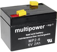 Batterie au plomb 6 V 2 Ah multipower MP2-6 plomb (AGM) (l x H x P) 75 x 53 x 51 mm cosses plates 4,8 mm sans entretien