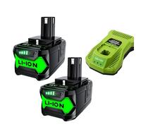 Batterie, capacité 6000mAh, compatible avec les outils Ryobi 18-Volt One+, 2 batteries 1 chargeur
