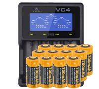 Batterie CR123 A Li-Ion de 3,7V, 700mAh 12 pièces et chargeur rapide, boîtier de batterie