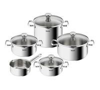 Batterie Cuisine Duetto 9 Pièces Inox Induction Casseroles Et Faitouts Avec Couvercles Filtrants Base 3 Couches