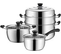 Batterie Cuisine Ensemble De Marmites Cuisine En Acier Inoxydable, 3 Pièces, Combinaison À Vapeur, Marmite Soupe, Lait, Ustensiles Ménagers Cuisson Set