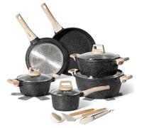 Batterie Cuisine Induction 15 Pièces, Poêles Et Casseroles Antiadhésives, Couvercles Verre, Wok, Ustensiles, Tous Feux