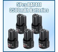 Batterie d'appoint pour outils électriques - Batterie Li-Ion 12 V 3 500 mAh compatible avec les modèles BAT411, BAT411A, BAT412A, BAT413A et PS20-2 - Avec chargeur européen - Lot de 5