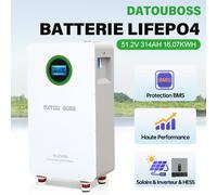 Batterie DatoBoss LiFePO4, 51,2 V, 314 Ah, 16,07 kWh, avec protection BMS, pour stockage d'énergie solaire, systèmes hors réseau, onduleurs hybrides et Powerwall. 16kWh 314Ah 48V