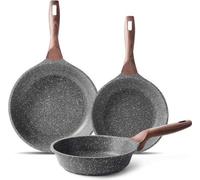 Batterie de casseroles à induction 20-24-28 cm, revêtement antibactérien en granit, lot comprenant une poêle à frire et une poêle polyvalente, ainsi qu'une poêle à omelette revêtue de marbre