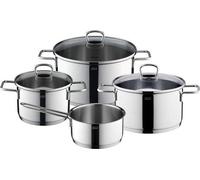 Batterie de casseroles à induction 4 pièces en acier inoxydable avec couvercles en verre transparent, sans revêtement, pour plaques à induction