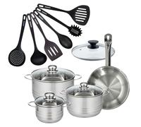 Batterie de cuisine 1 poêle 24 cm et couvercle, 3 faitouts 20/24/16 cm et 6 ustensiles de cuisine Fackelmann Eterna
