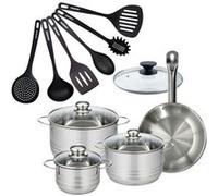 Batterie de cuisine 1 poêle 24 cm et couvercle, 3 faitouts 20/24/16 cm et 6 ustensiles de cuisine Fackelmann Eterna