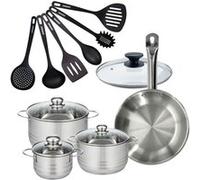 Batterie de cuisine 1 poêle 28 cm et couvercle, 3 faitouts 20/24/16 cm et 6 ustensiles de cuisine Fackelmann Eterna