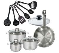 Batterie de cuisine 1 poêle 28 cm et couvercle, 3 faitouts 20/24/16 cm et 6 ustensiles de cuisine Fackelmann Eterna